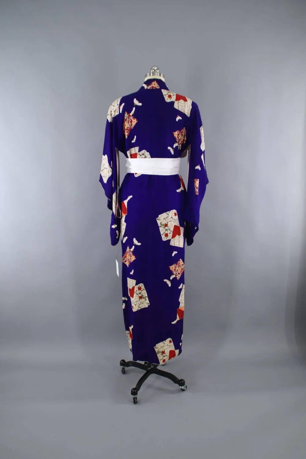 1940s Vintage Silk Kimono Robe / Royal Blue & Red Abstract Print