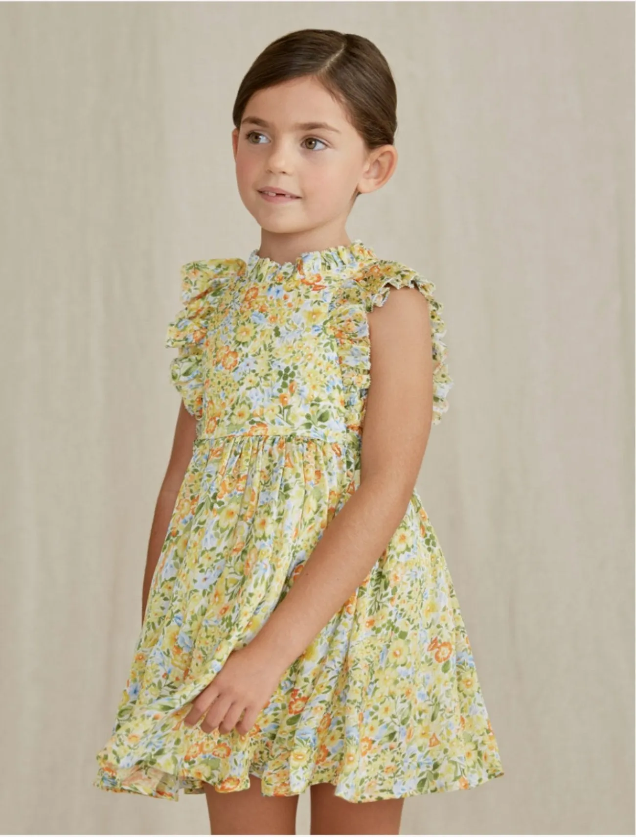 Abel & Lula Girls Yellow Spring Floral Patterned Dress