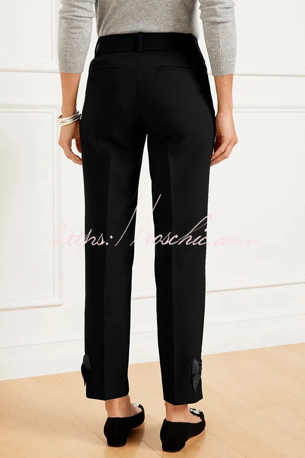 Add Elegance Side Bow Detail Pocketed Straight Ankle Pants