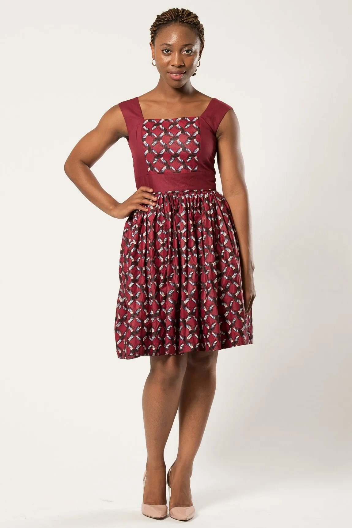 Adeola African Print Midi Dress - Bordeau