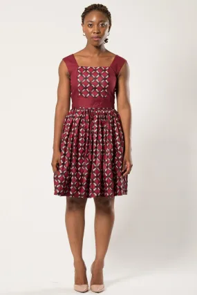 Adeola African Print Midi Dress - Bordeau