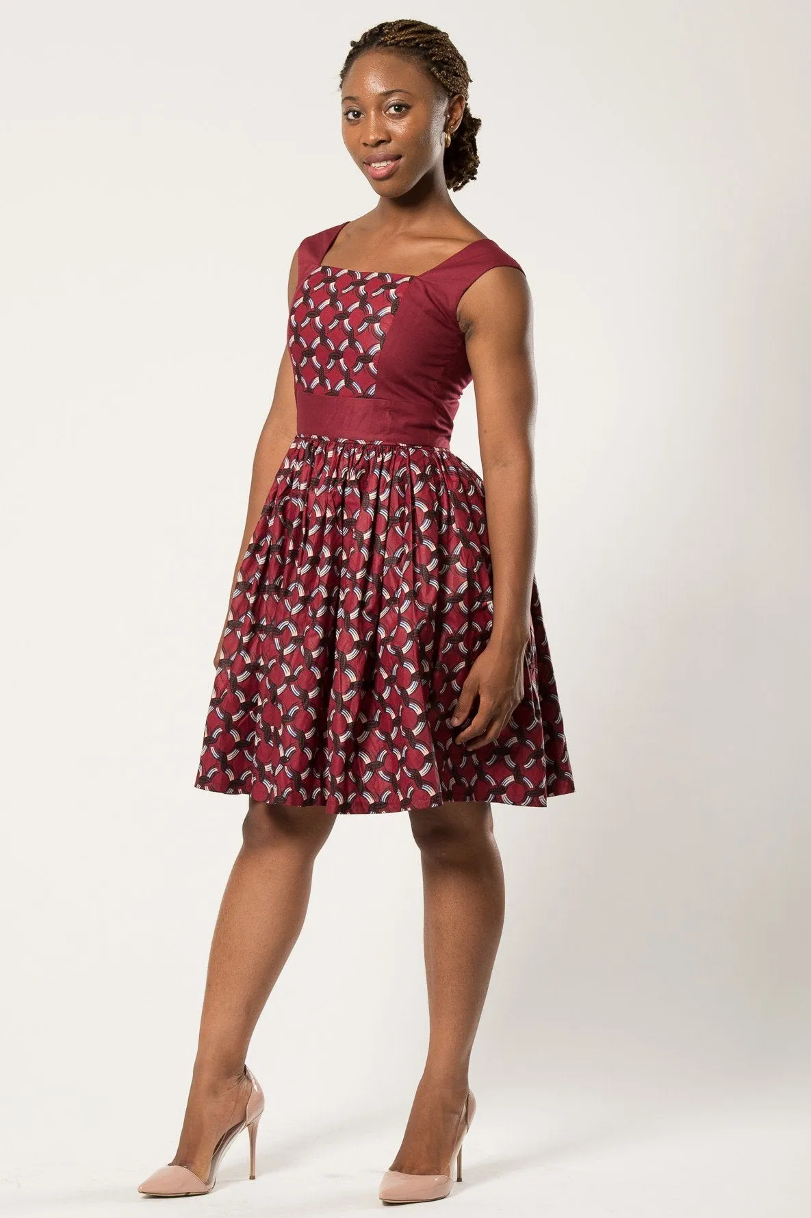 Adeola African Print Midi Dress - Bordeau