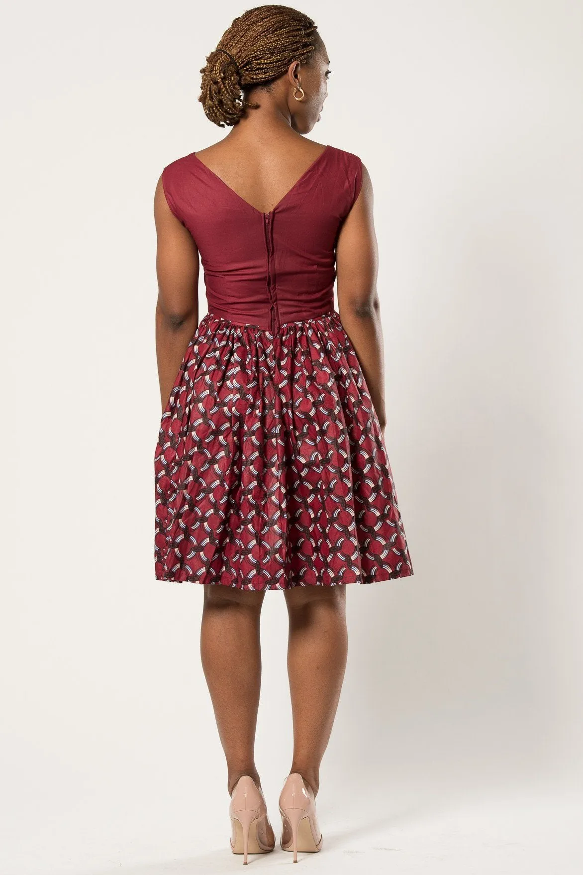 Adeola African Print Midi Dress - Bordeau