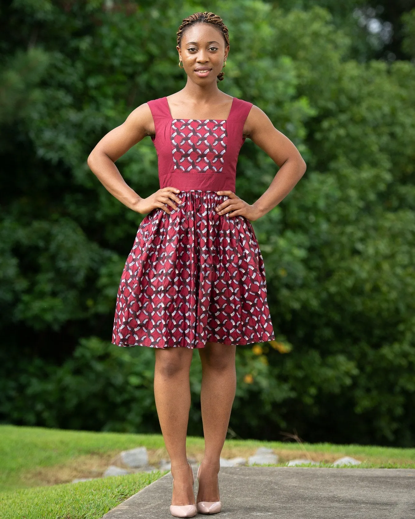 Adeola African Print Midi Dress - Bordeau