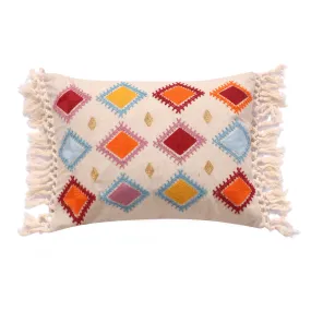 Aitana Fringed Crewel Diamond Pillow