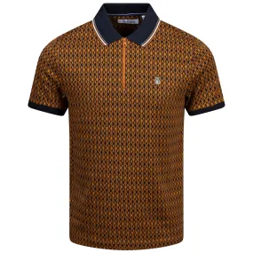 All Over Argyle Print Quarter Zip Polo Sudan Brown - AW24