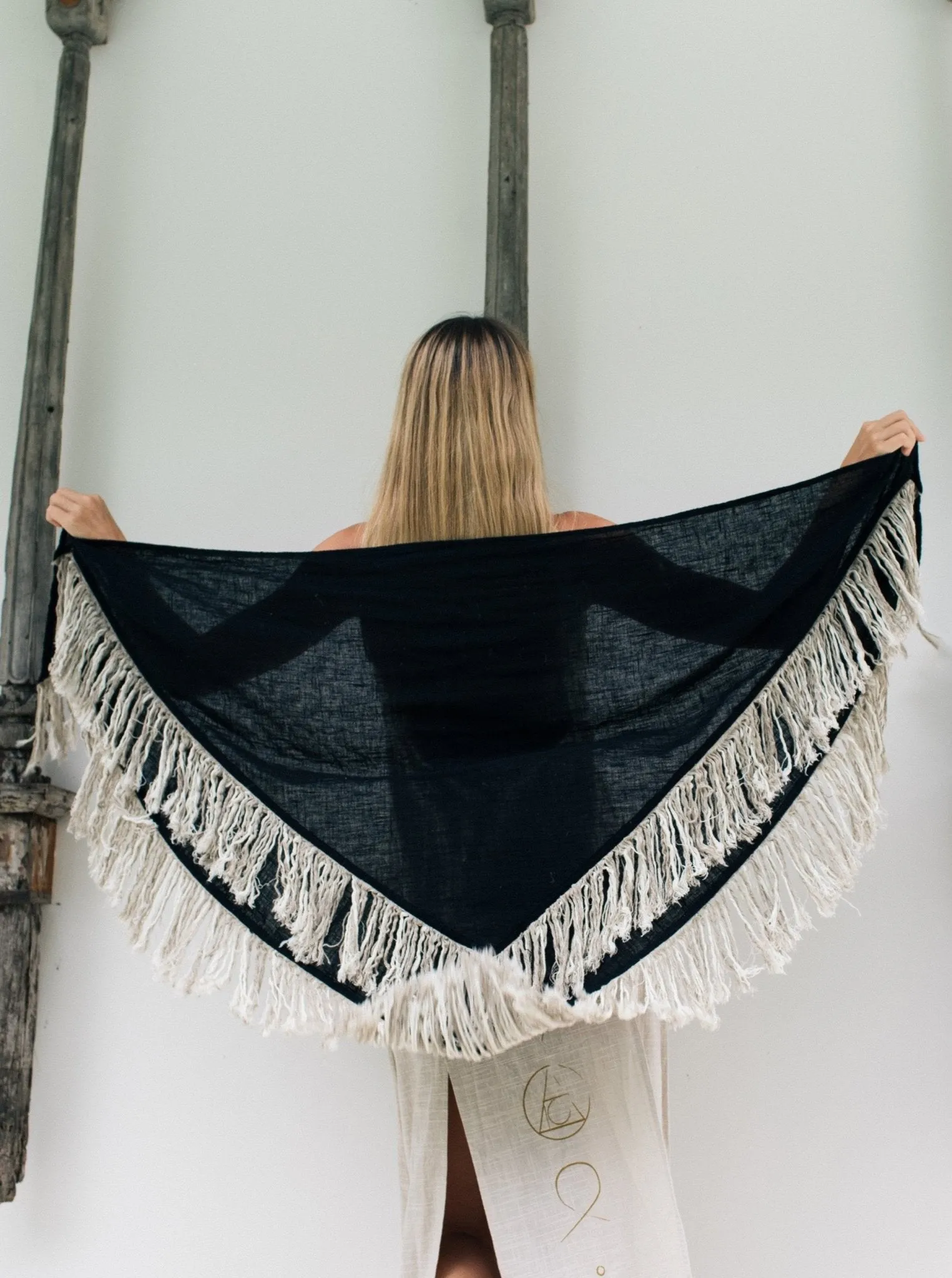 Alma Libra Fringe Boho Shawl ∆ Bohemian Scarf / Black