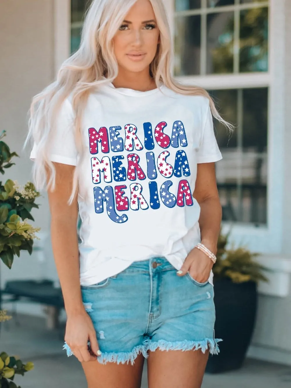 America White Graphic Crew Neck T-Shirt