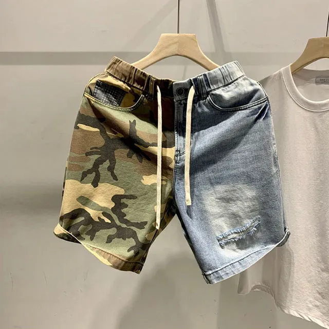 Army Simple Pattern Short Jeans