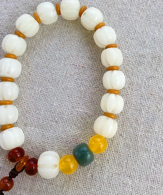 Art White Bodhi Root Chalcedony Coloured Glaze Agate Charm Bracelet ML0594