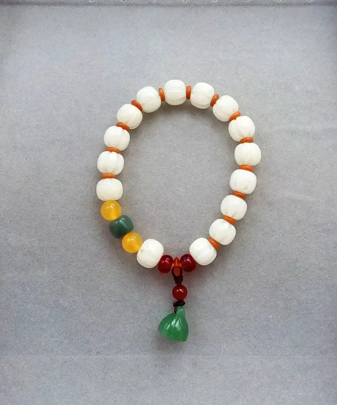 Art White Bodhi Root Chalcedony Coloured Glaze Agate Charm Bracelet ML0594