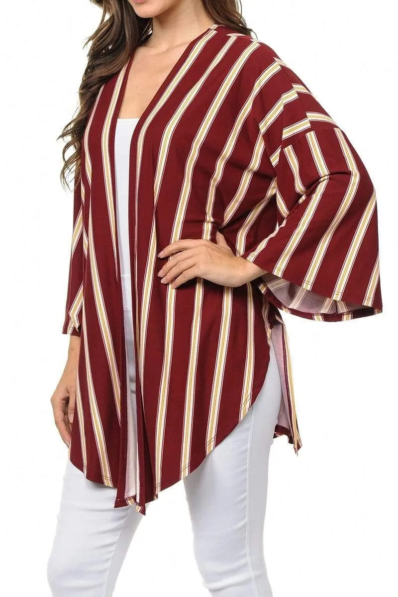 Auliné Collection Womens USA Made Casual Cover Up Cape Flannel Gown Robe Cardigan Kimono, Vertical Stripe