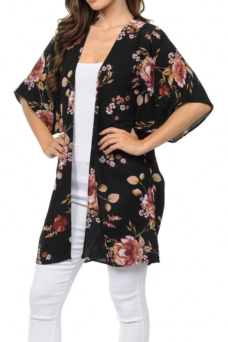 Auliné Collection Womens USA Made Casual Cover Up Cape Gown Robe Cardigan Kimono, Vintage Floral