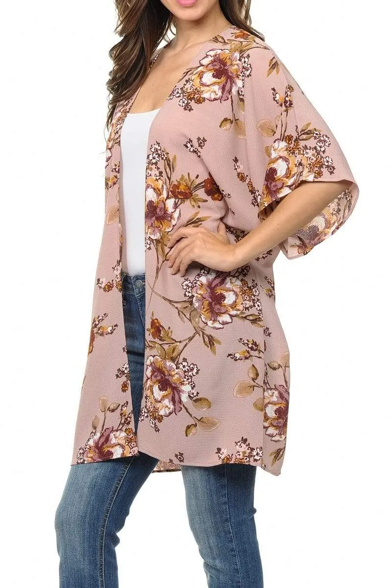 Auliné Collection Womens USA Made Casual Cover Up Cape Gown Robe Cardigan Kimono, Vintage Floral