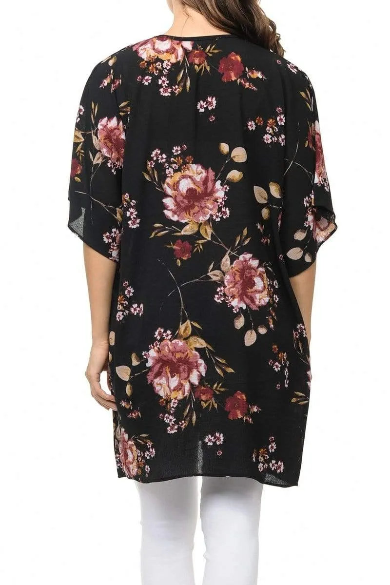 Auliné Collection Womens USA Made Casual Cover Up Cape Gown Robe Cardigan Kimono, Vintage Floral