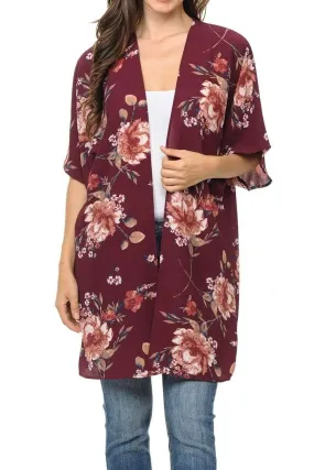 Auliné Collection Womens USA Made Casual Cover Up Cape Gown Robe Cardigan Kimono, Vintage Floral