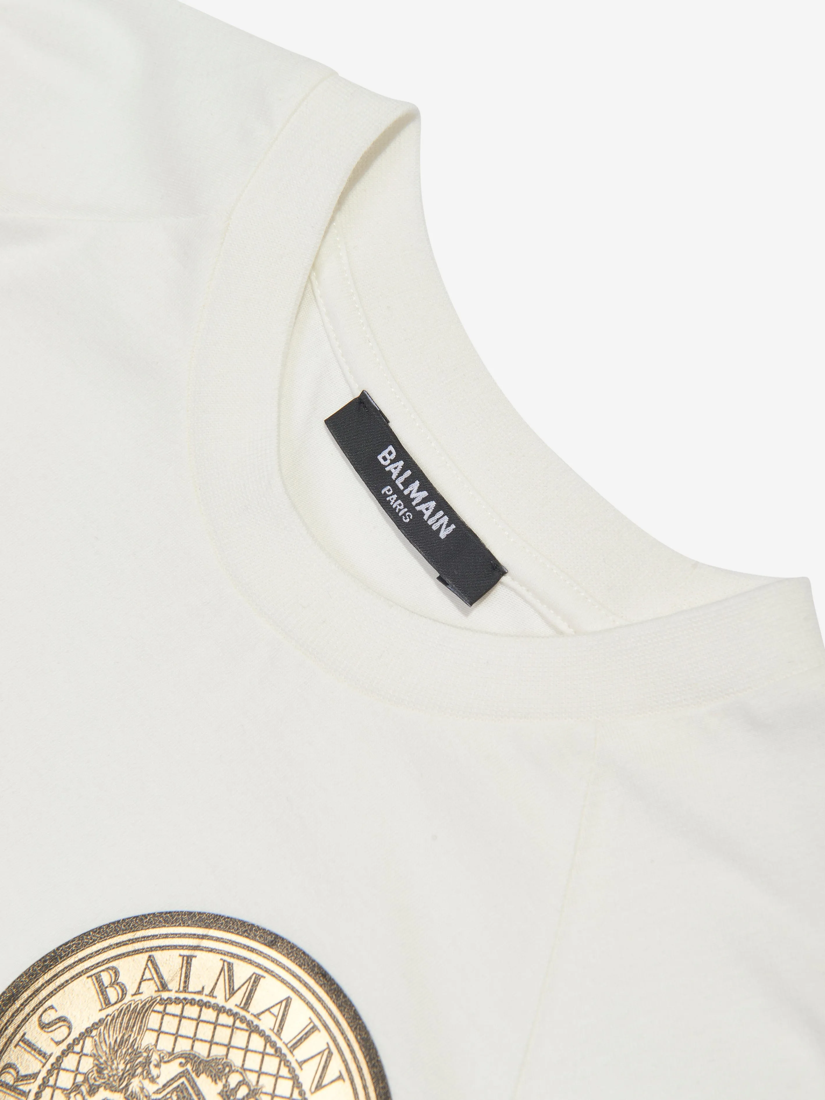 Balmain Kids Logo Print T-Shirt in Ivory