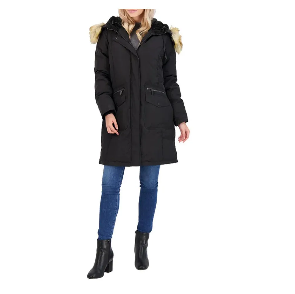 BCBGENERATION Faux-Fur-Trim Hooded Water-Resistant Anorak Coat