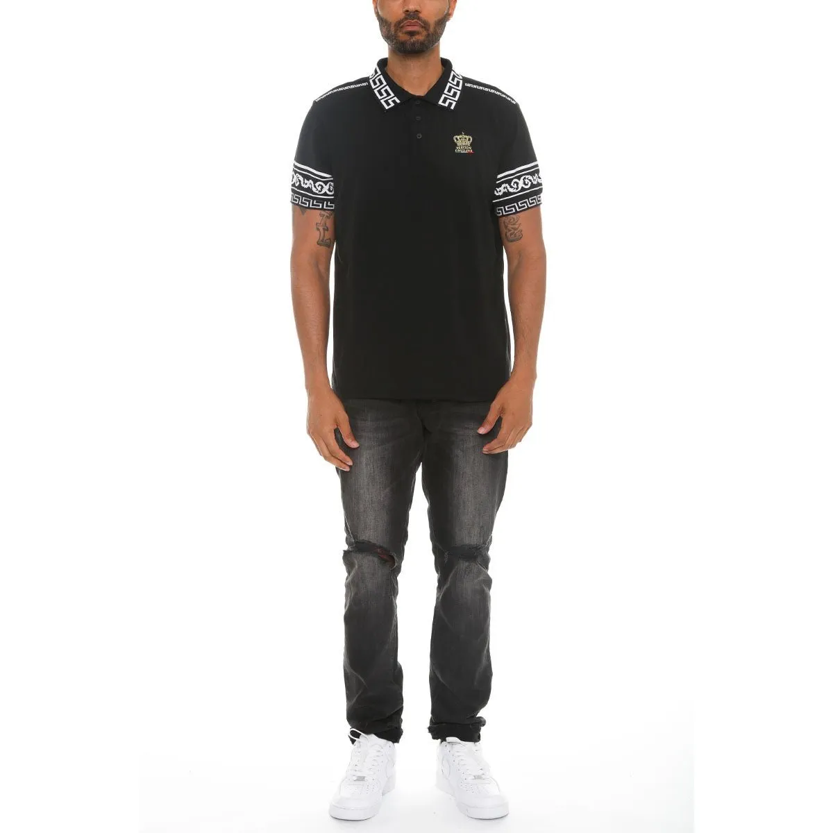 Black Italian Print Polo