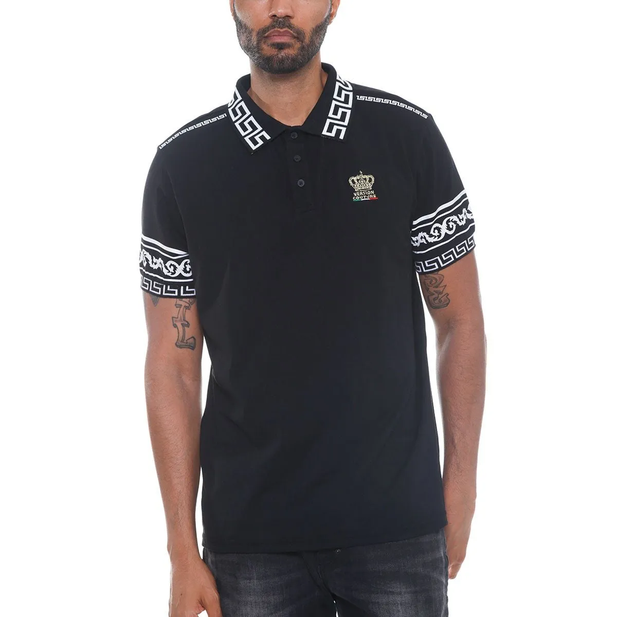 Black Italian Print Polo