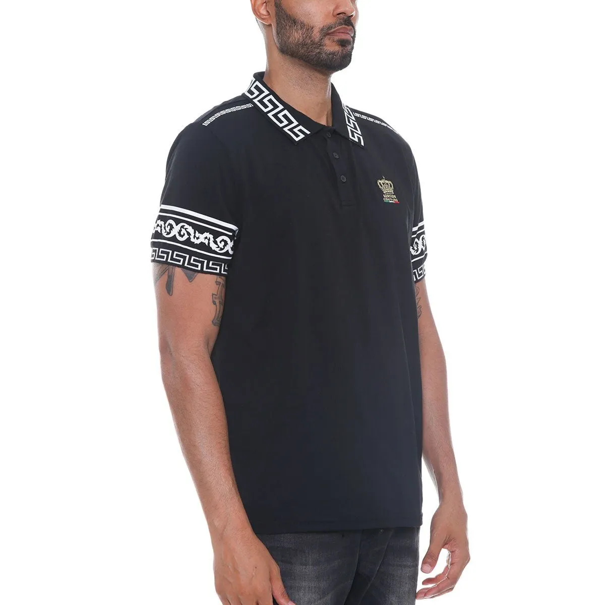 Black Italian Print Polo