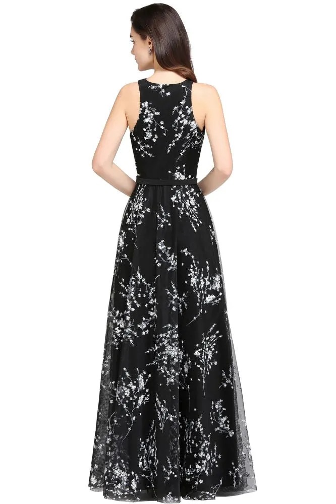 Black Long A-line sleeveless Evening Dresses