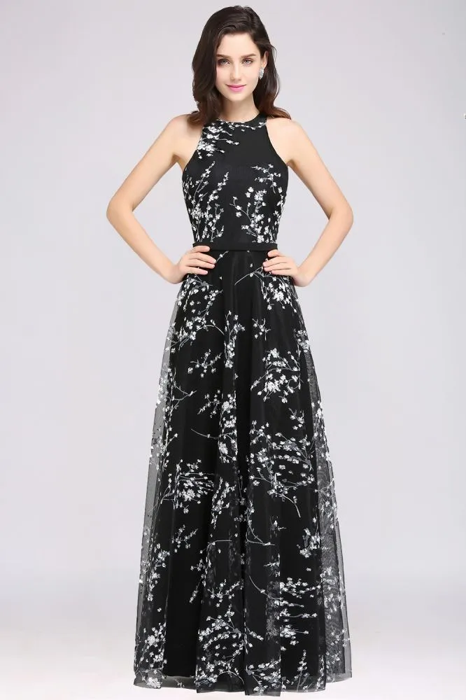 Black Long A-line sleeveless Evening Dresses