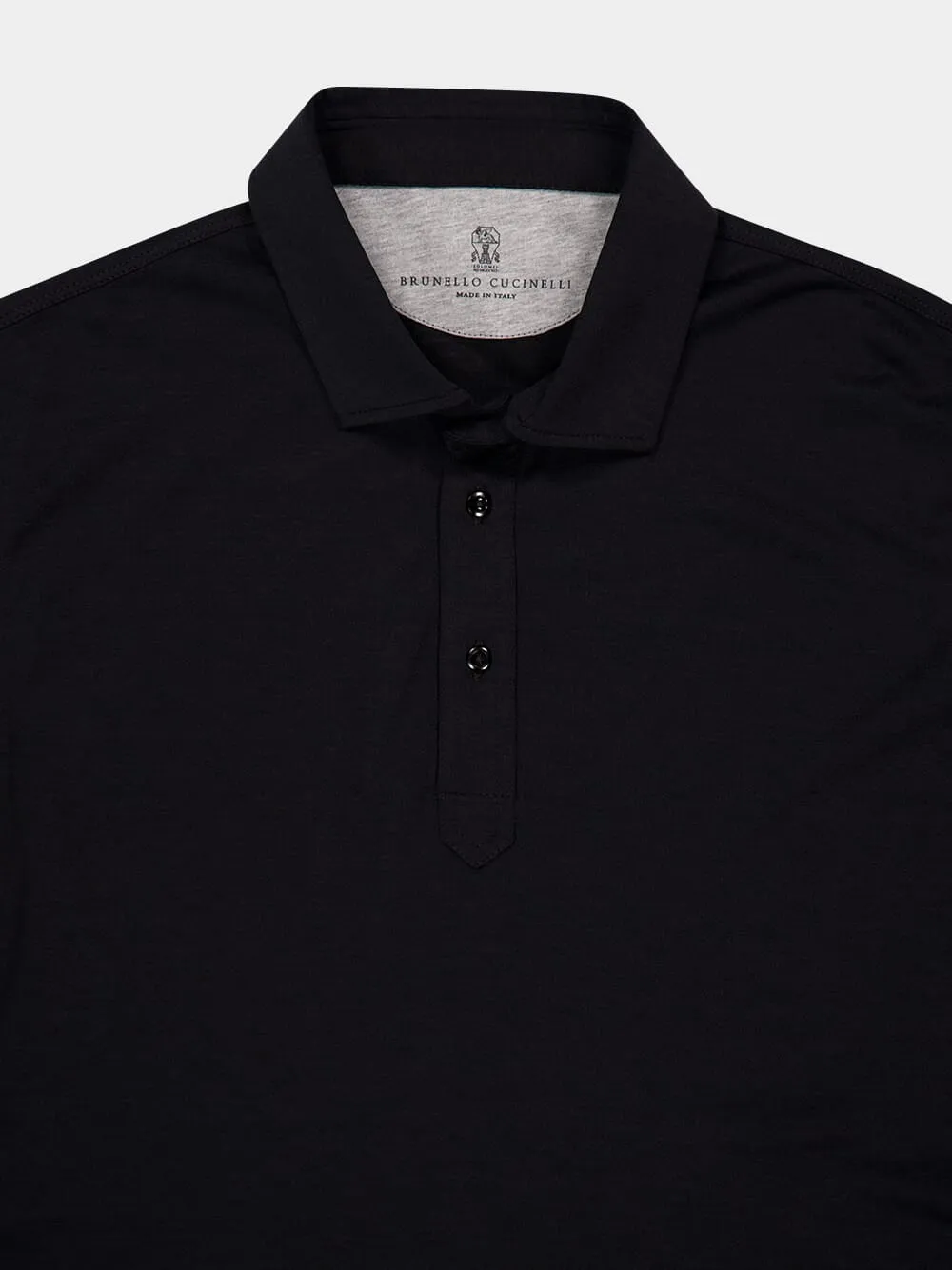 Black Silk-Cotton Faux-Layer Polo