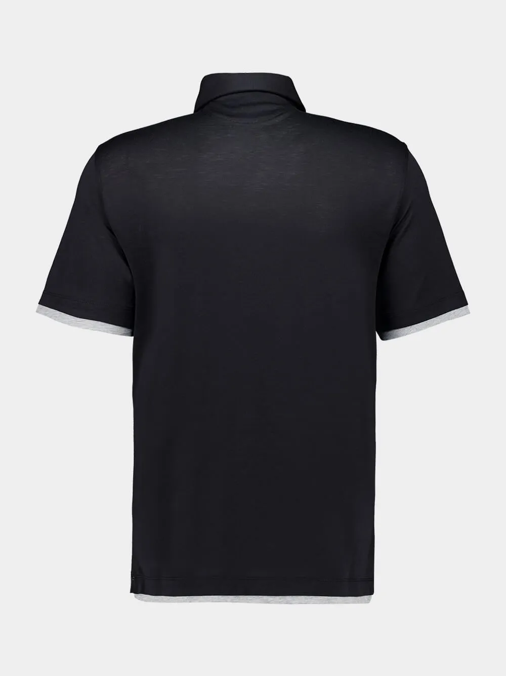 Black Silk-Cotton Faux-Layer Polo