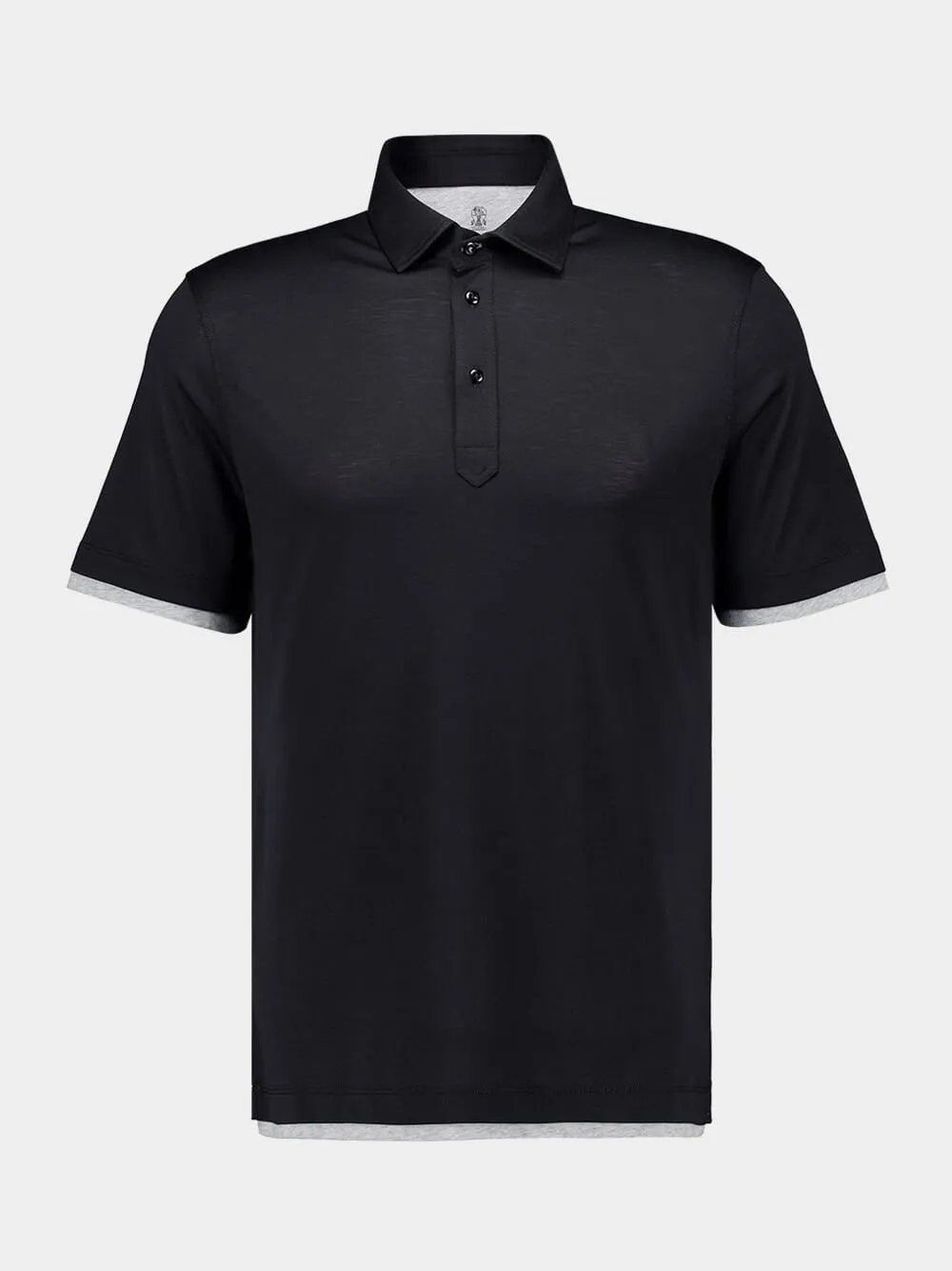 Black Silk-Cotton Faux-Layer Polo