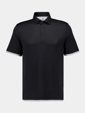 Black Silk-Cotton Faux-Layer Polo