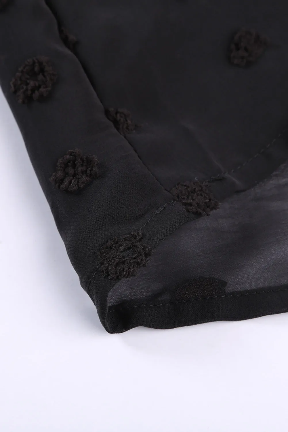 Black Swiss Dot Blouse with Lace Trim