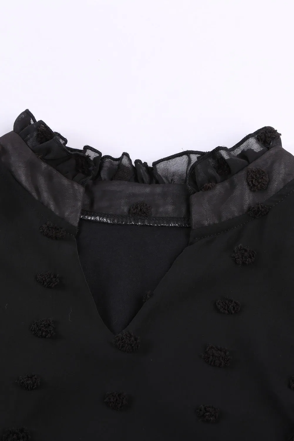 Black Swiss Dot Blouse with Lace Trim