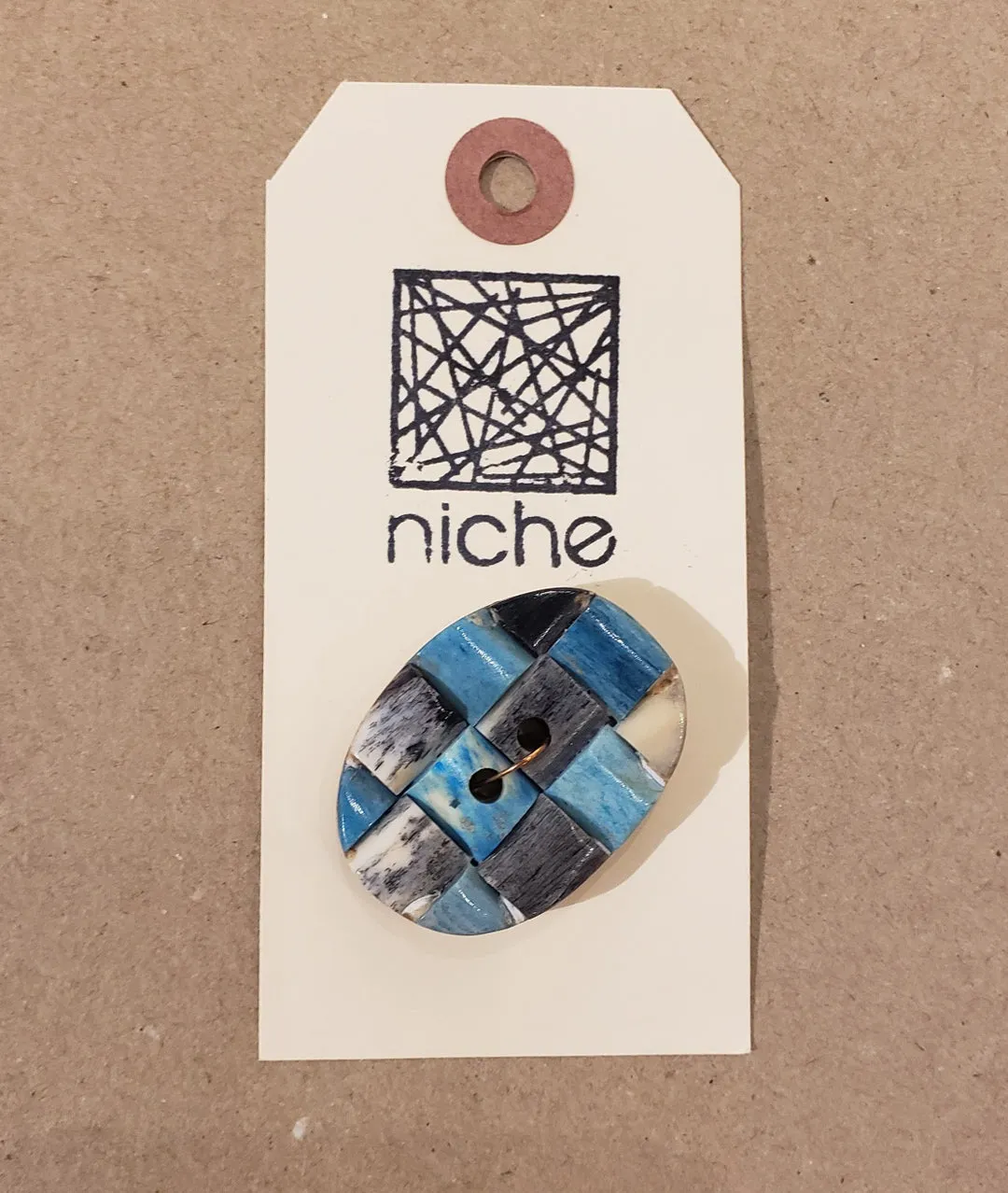 Blue Patchwork Button