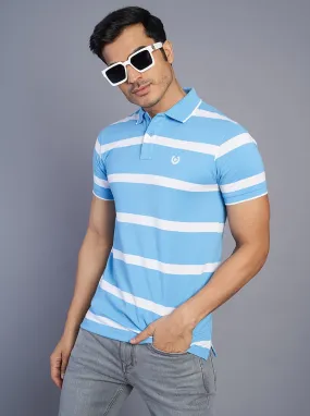 Blue Striped Slim Fit Polo T-Shirt | Greenfibre