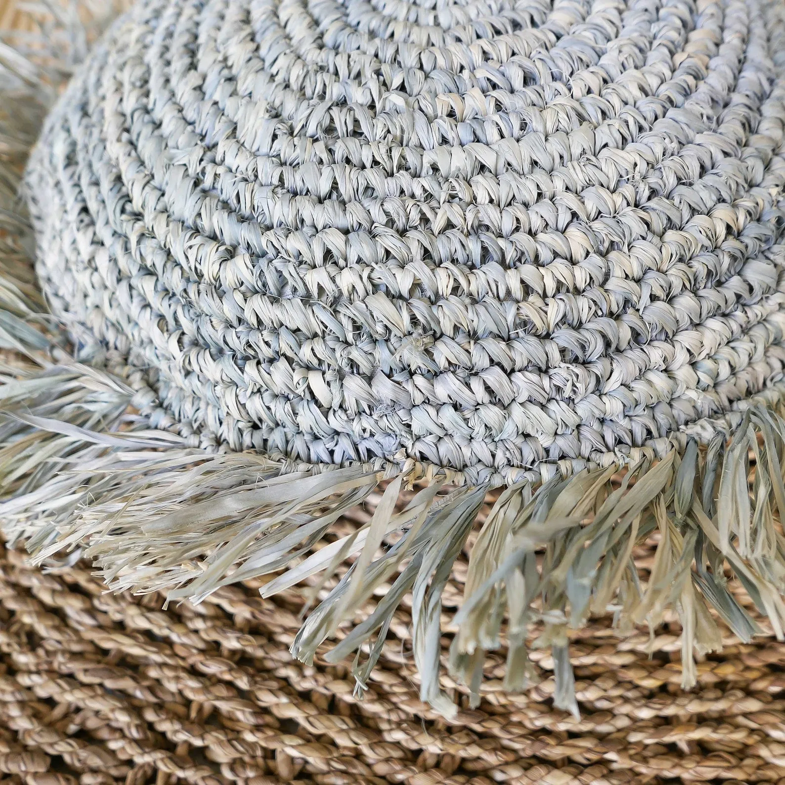 Boho Round Fringed Raffia Jute Pillow Cover