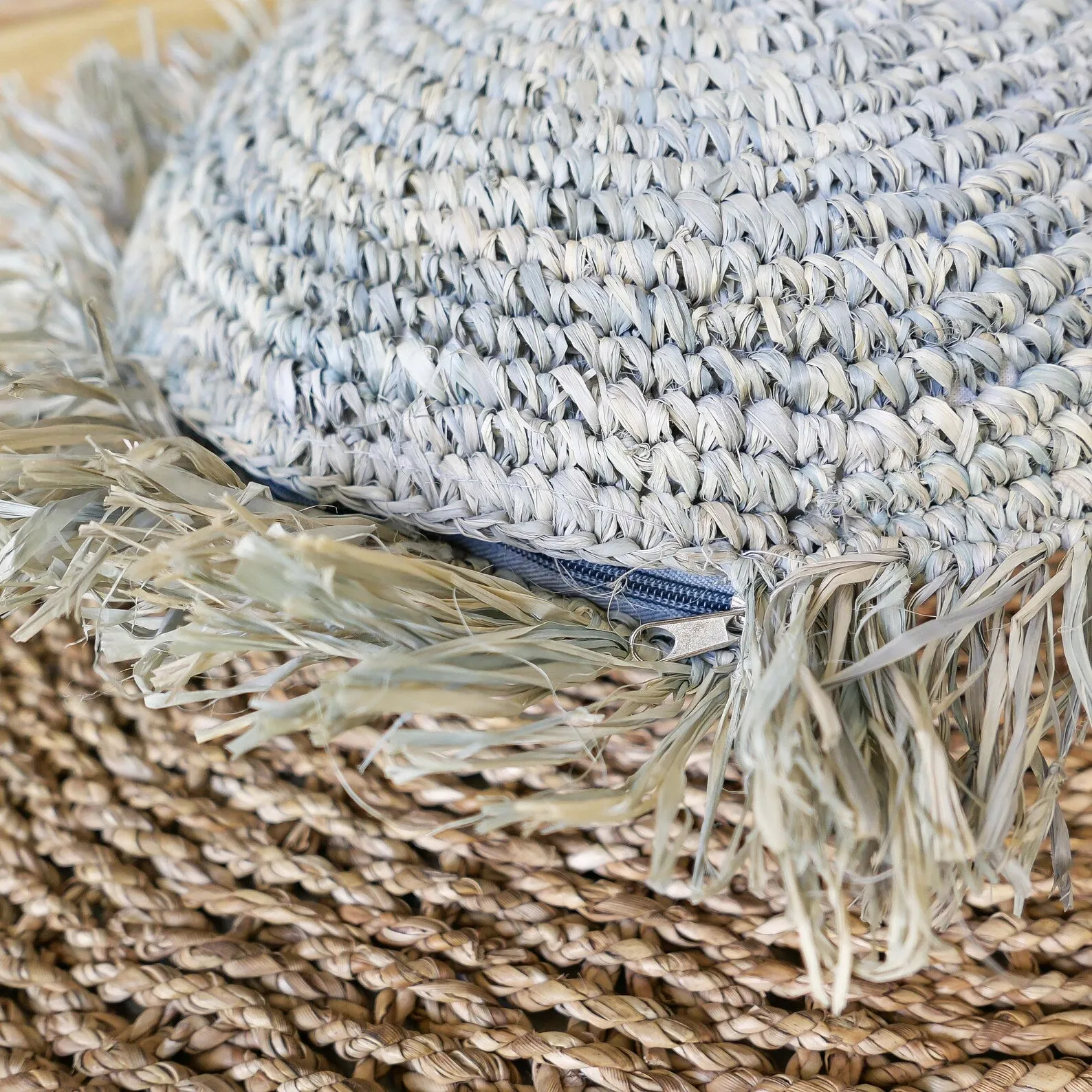 Boho Round Fringed Raffia Jute Pillow Cover