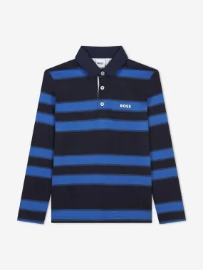 BOSS Boys Striped Long Sleeve Polo Shirt in Navy