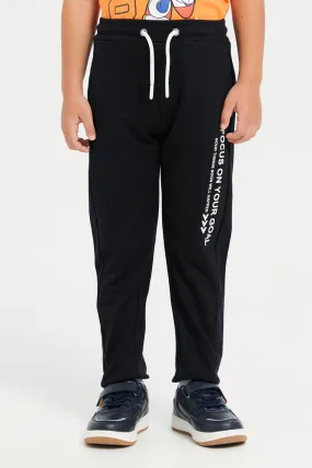 Boys Black Print Active Pants