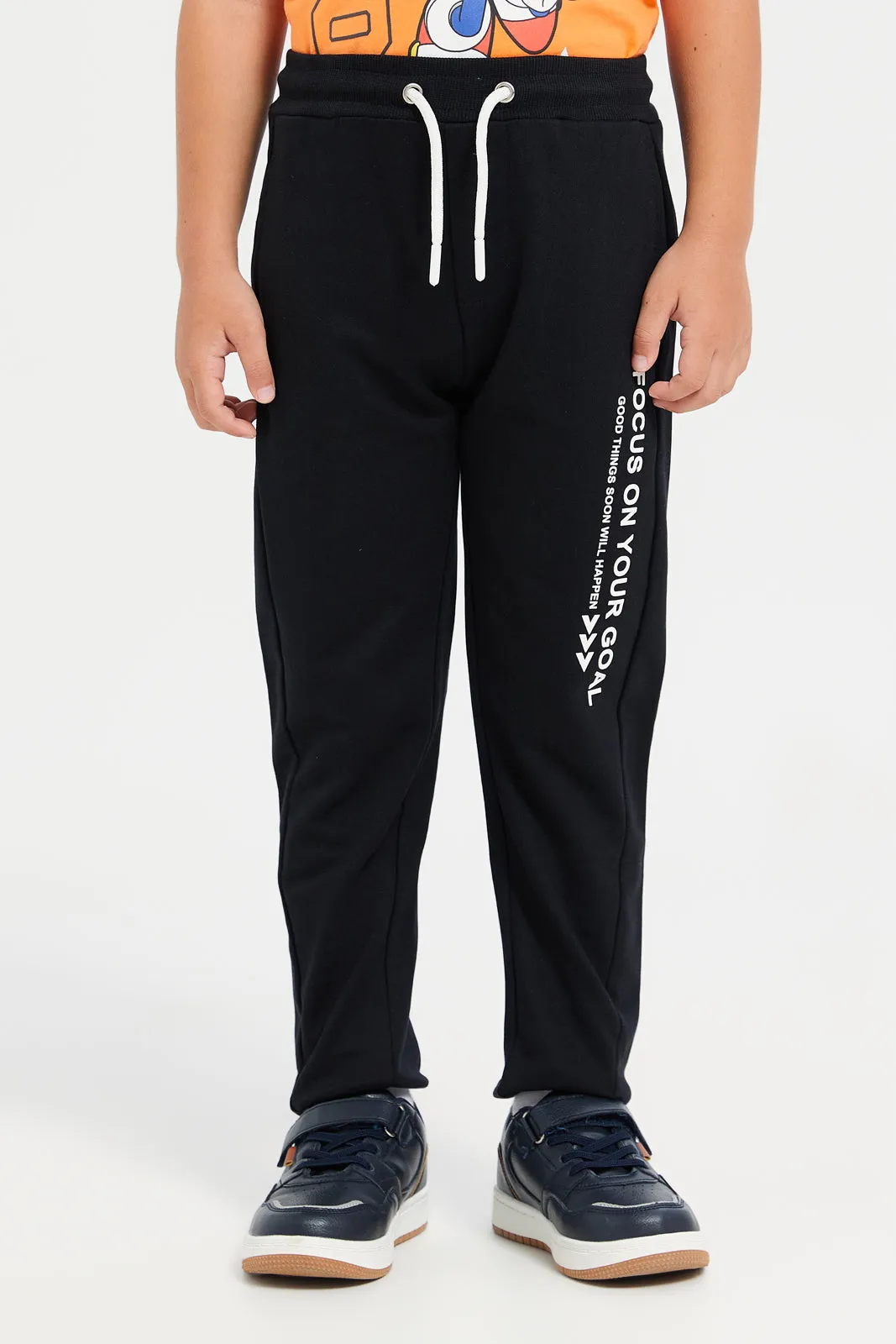 Boys Black Print Active Pants