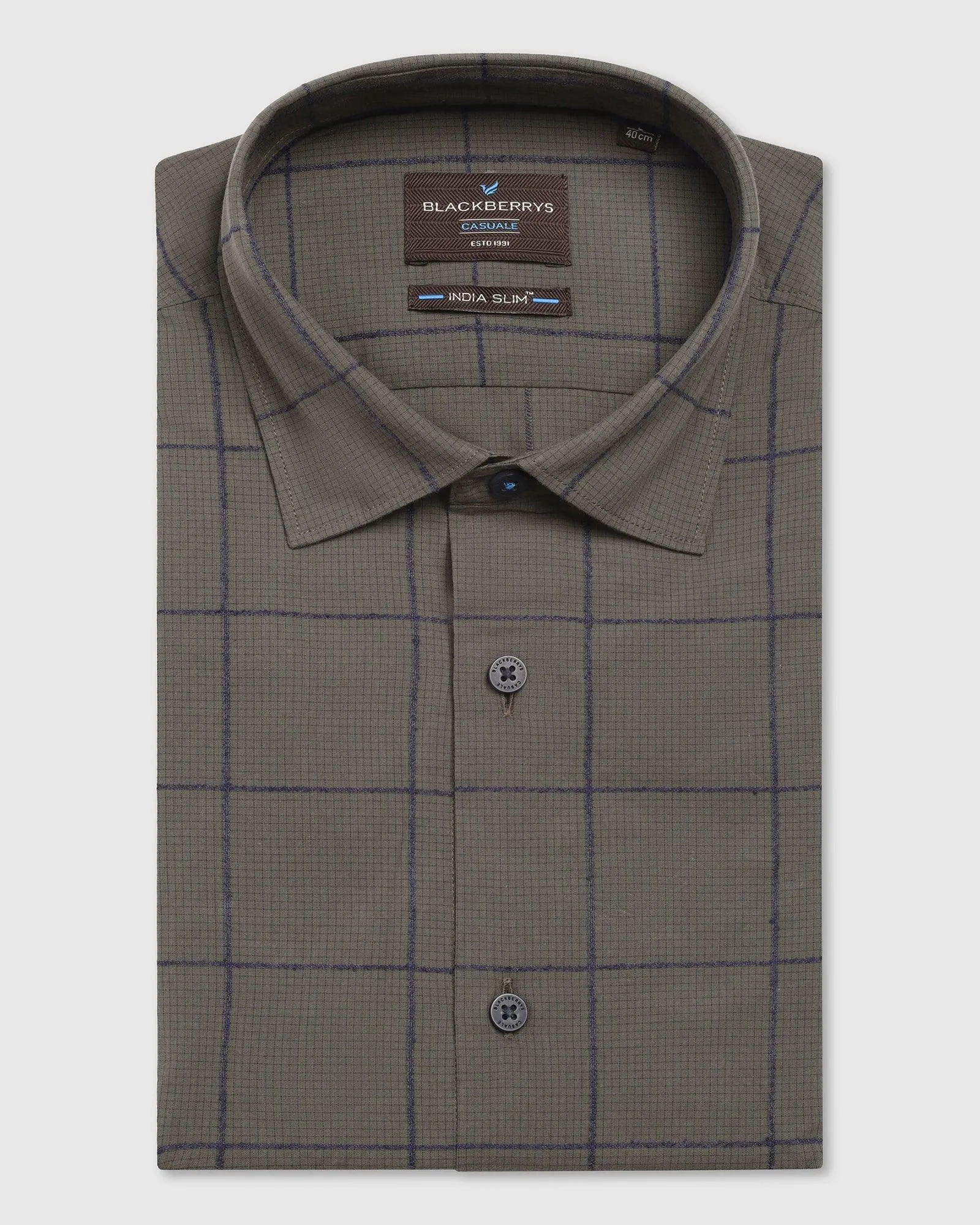 Casual Dark Olive Check Shirt - Enzo