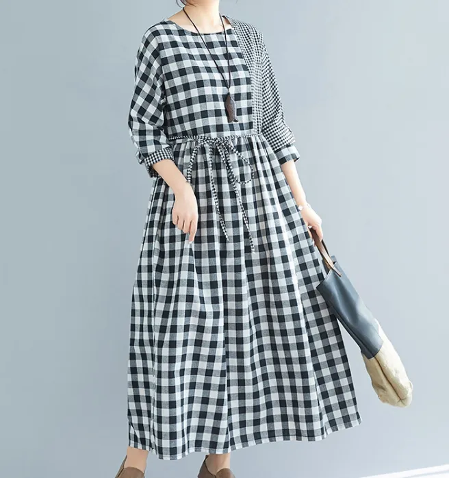 Checked Dresses Loose Fall Dresses Casual Women Dresses ZRL97213