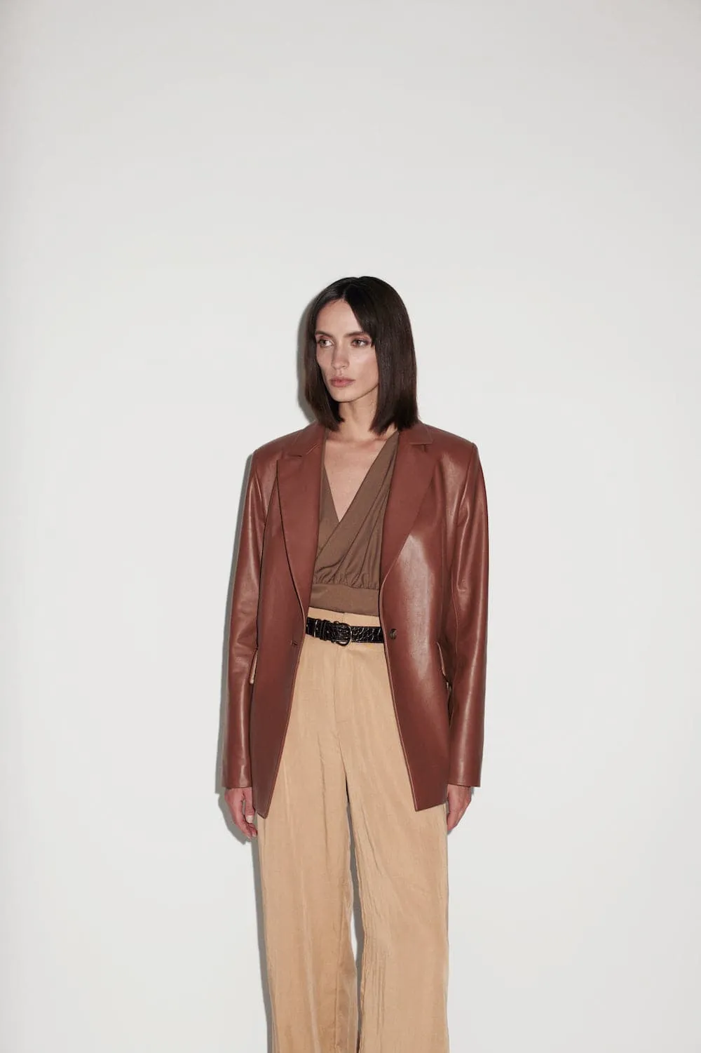 CHESCA OVERSIZED LEATHER BLAZER