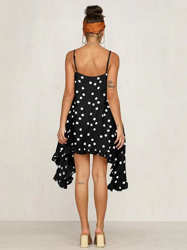 Chiffon Spaghetti-neck Dot Mini Dresses