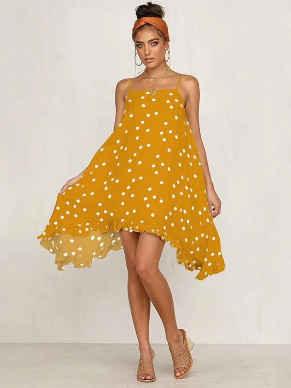 Chiffon Spaghetti-neck Dot Mini Dresses