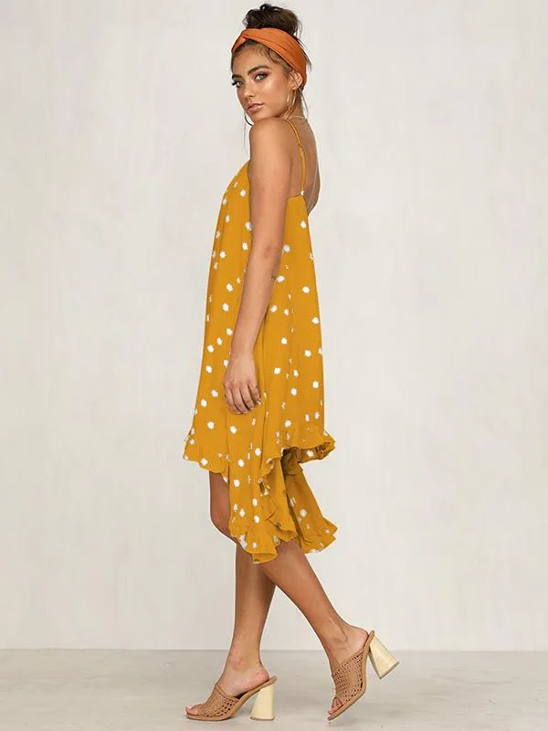 Chiffon Spaghetti-neck Dot Mini Dresses