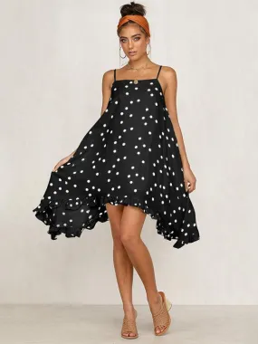 Chiffon Spaghetti-neck Dot Mini Dresses