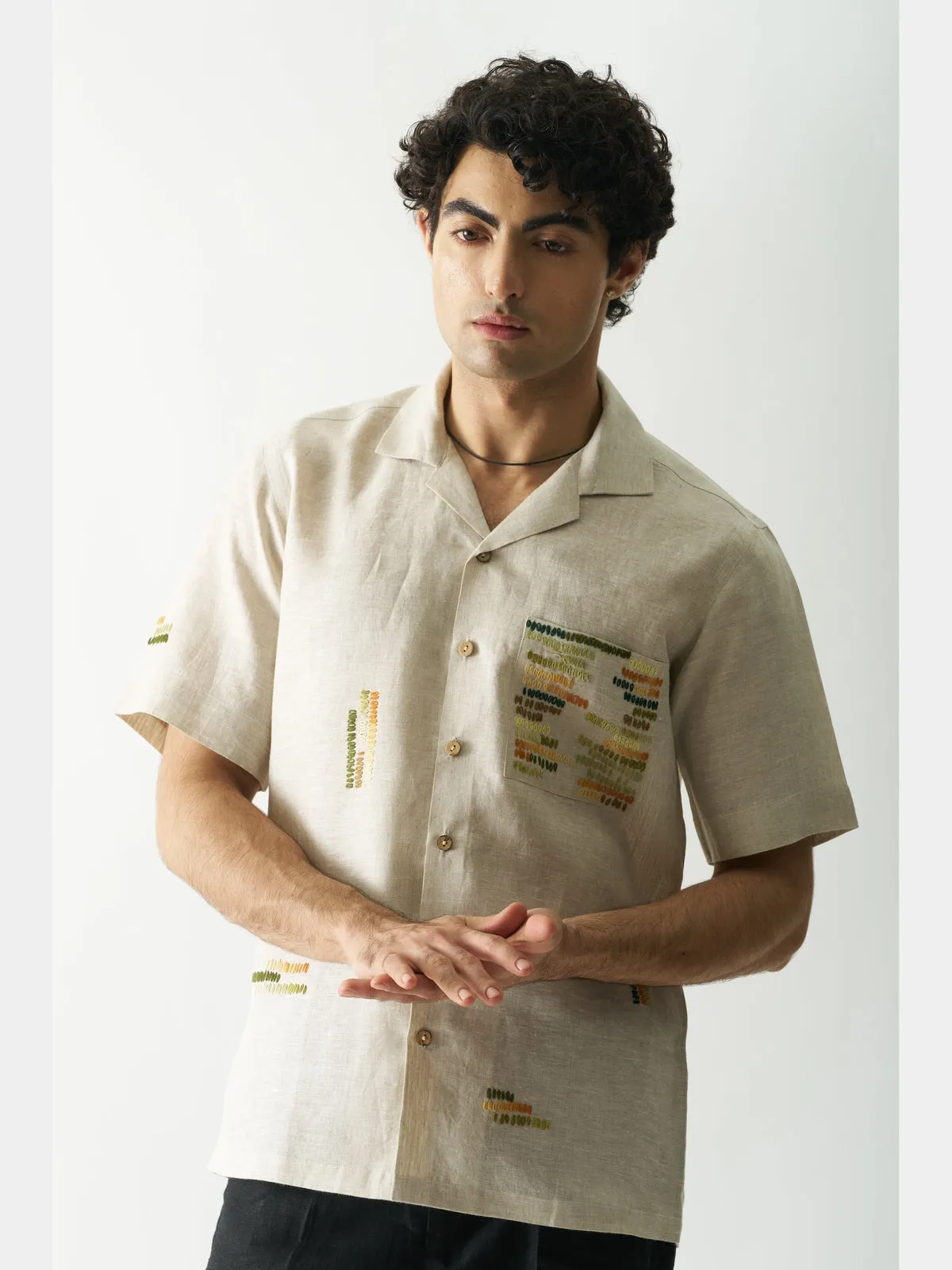 Classical Elegance - Hand Embroidered Linen Shirt