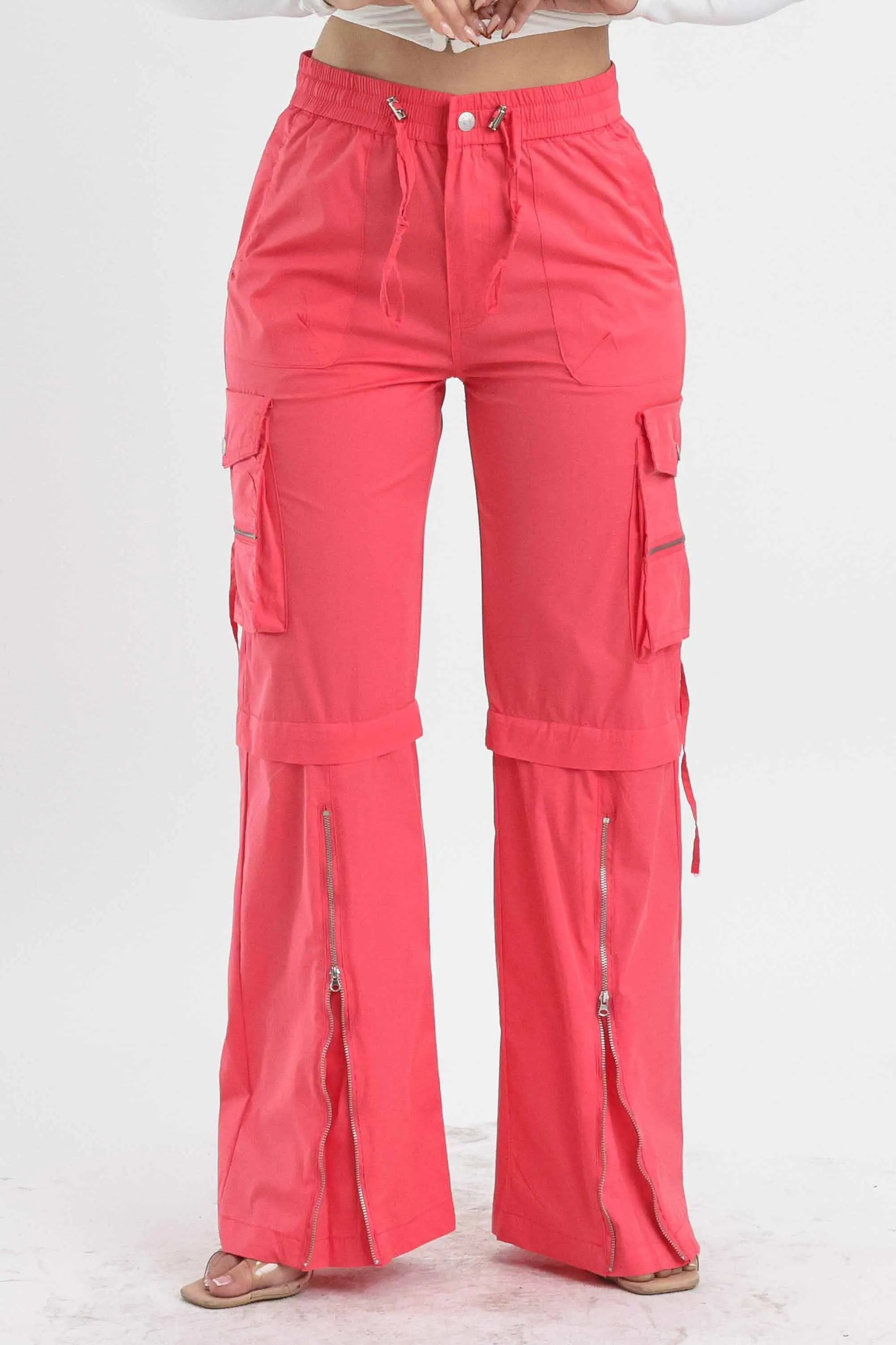 Color Cargo Pants with Zip Front Slit