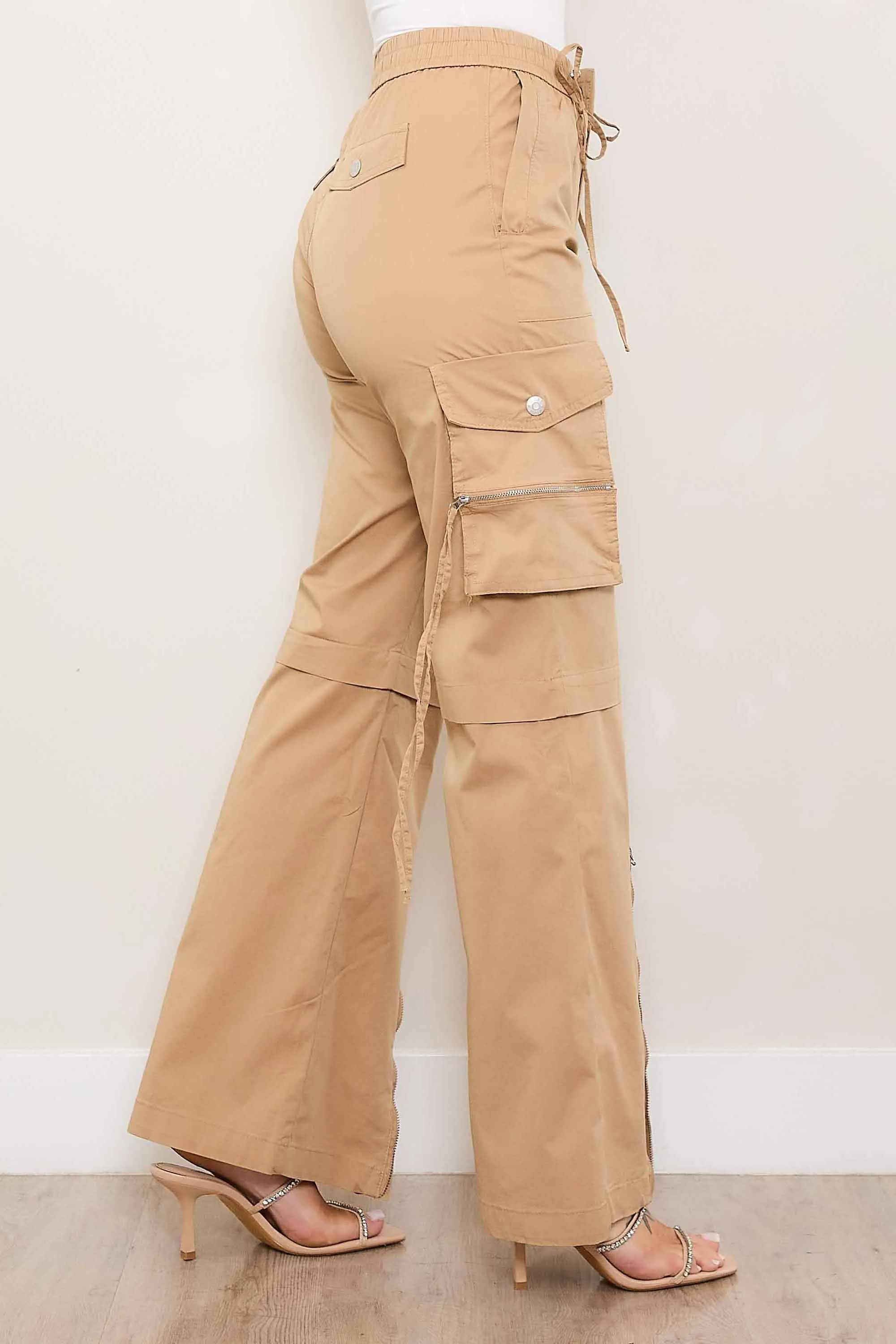 Color Cargo Pants with Zip Front Slit